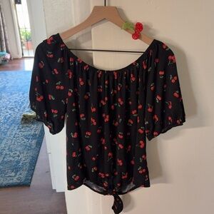 Black Cherry Print Blouse and hair clip